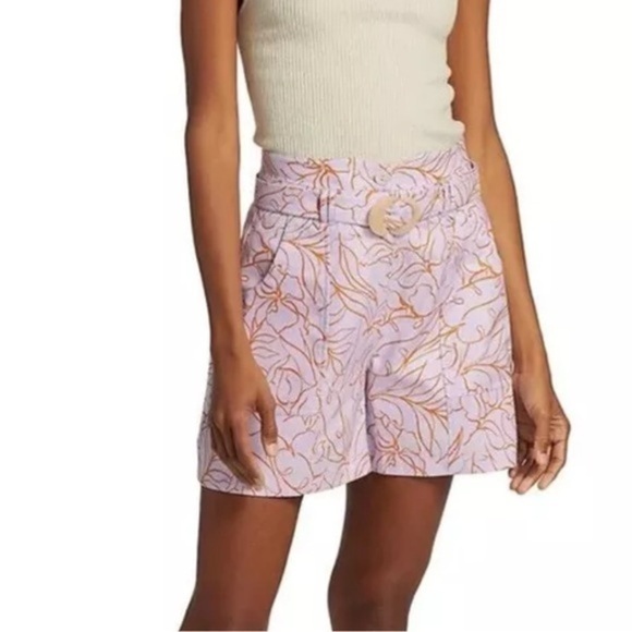 NWT Jonathan Simkhai Belted Lupine Lavender Orange Tropical Shorts Size 6 - Picture 1 of 6